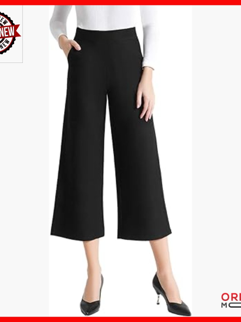 High Waisted Wide Leg Dress Pants Stretch Pull On Business Casual